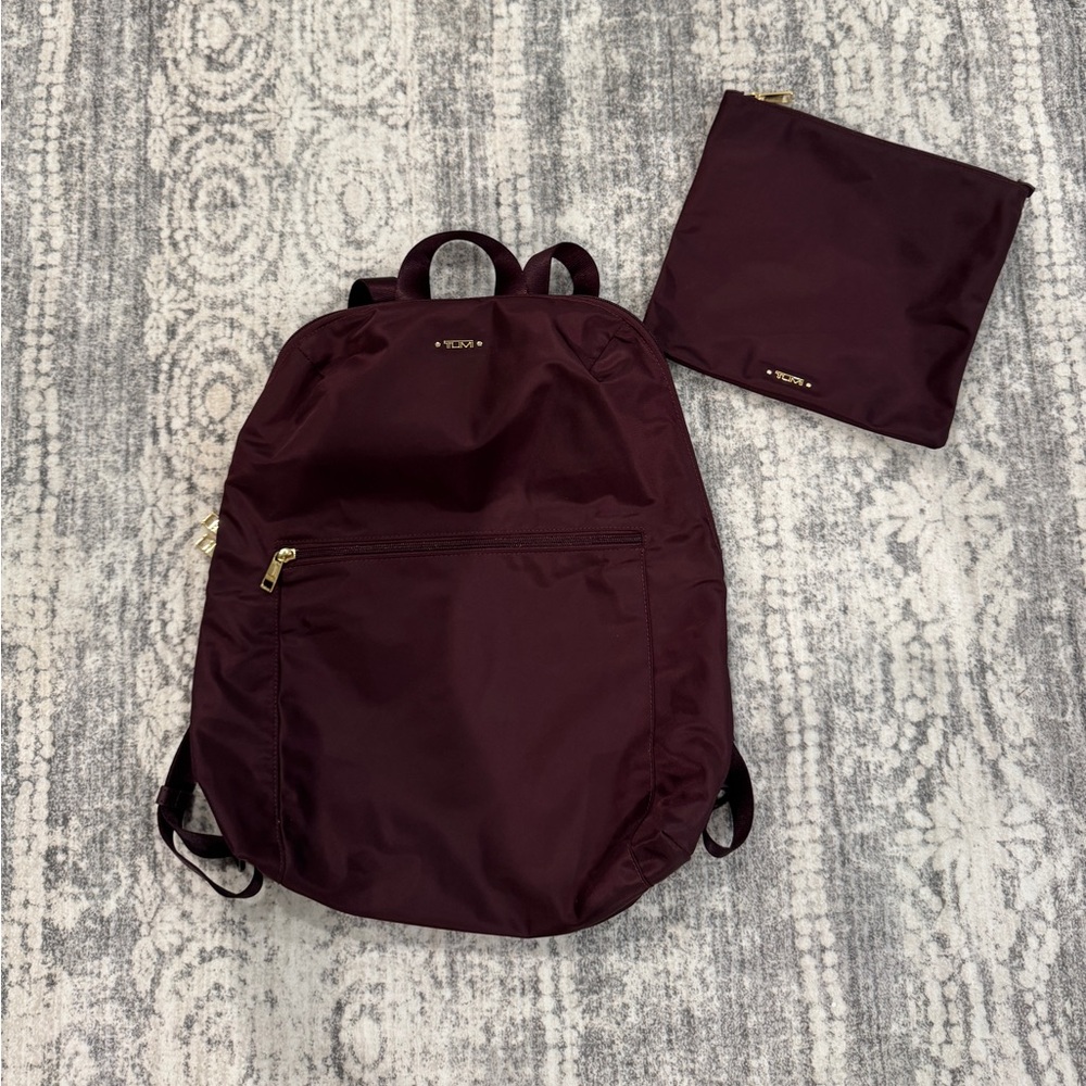 Tumi Just in Case Deep Red/Purple Backpack and Pouch - Picture 2 of 9
